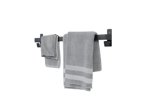 QLS Handtuchhalter Schwarz aus Stahl pulverbeschichtet, 60 cm mit 2 Haken für Badezimmer oder Küche - Varianten