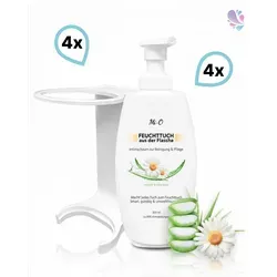 Blanc HYGIENIC SET: Feuchttuch aus der Flasche 4x300 ml + 4x Wandhalterung - Hygieneartikel, umweltfreundlicher Intim Reinigungs- & Pflegeschaum, ultra ergiebig mit bis zu 800 Anwendungen pro Kartusche und inkl. praktischer Wandhalterung.