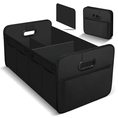 VAGCARS Kofferraum-Organizer Faltbar 70L – Große Auto Kofferraumtasche mit 10 Seitenfächern & Verstärktem Boden – Wasserdichte & Rutschfeste Aufbewahrungsbox für SUV, LKW, Van (Schwarz)