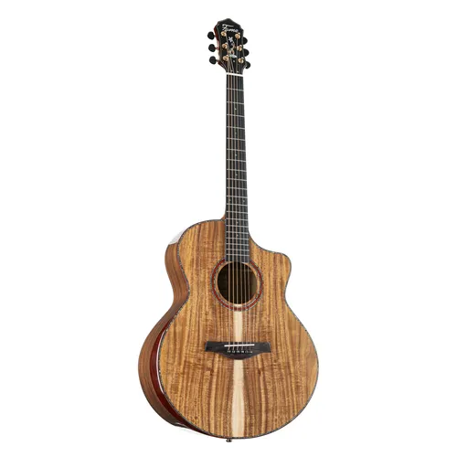 Fame Koa Standard Westerngitarre - Gitarren mit massiver Koa-Decke für warmen Klang und beeindruckende Projektion. Ergonomischer Armrest für höchsten Spielkomfort und Cutaway für einfachen Zugang zu hohen Lagen.