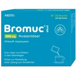 Bromuc Akut 200mg Hustenlöser - 20 ST - Effektiver Hustenlöser zur Unterstützung der Schleimlösung bei Atemwegserkrankungen. Praktische Packung mit 20 Portionen für eine einfache Einnahme.