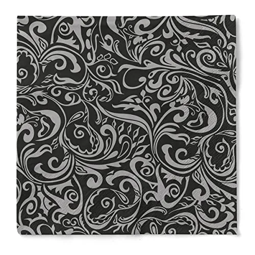 Mank Tissue-Servietten | 40 x 40 cm ¼ Falz | Premium Einweg-Serviette | Perfekt für Gastronomie und Events | 100 Stück | Lias (Schwarz-Silber)