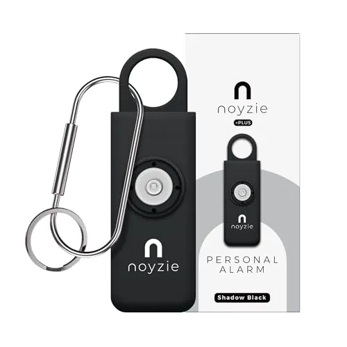 NOYZIE USB-Aufladbarer Personenalarm mit LAUTER 130 dB Sirene & Stroboskop-LED Selbstverteidigungs-Alarm mit Zugseil als Schlüsselanhänger für Frauen, mit Warnung bei niedrigem Schwarz Wiederaufladbar