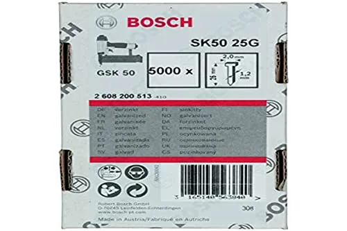 Bosch Senkkopf-Stift SK50 25G 1,2 mm - 5000 Stück - Drahtstifte, verzinkt für Korrosionsschutz, ideal für Möbelbau und Verkleidungen, liefern festen Halt mit kaum sichtbarem Kopf.