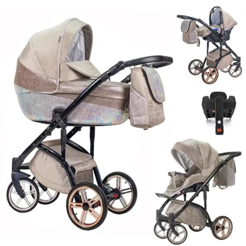 Kinderwagen-Set 5 in 1 Vip Lux inkl. Sportsitz, Autositz und Iso Base - 13 Teile - in 18 Farben