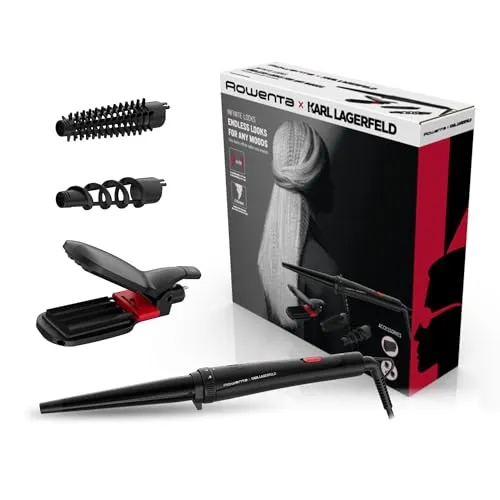 Rowenta x Karl Lagerfeld Looks Infinitos 9 in 1 CF422L - 9-in-1 Haarglätter und Lockenstab, Keramikbeschichtung, 190°C für vielseitige Stylingmöglichkeiten und glamouröse Looks