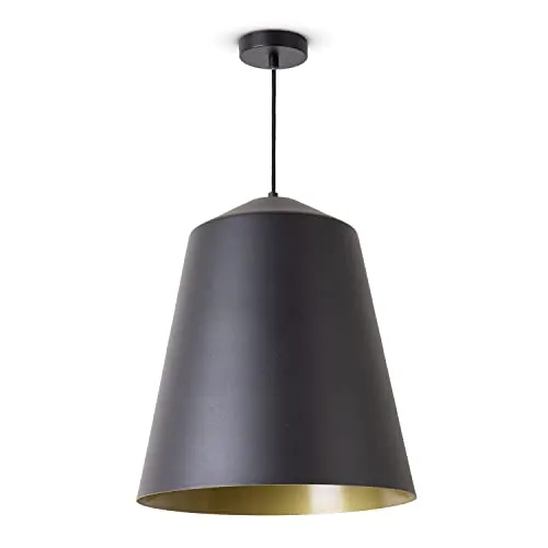 Paco Home Pendelleuchte Wohnzimmer Hängelampe Esstisch Küche Lampenschirm Lampe Industrial Design Textilkabel E27, Lampenart:Pendelleuchte - Schwarz, Farbe: Messing (Ø36.5 cm)