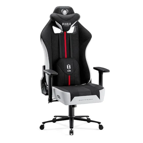 Diablo Gaming Stuhl X-Player 2.0 - Ergonomischer Gaming Chair für große Spieler - Bürostuhl mit 3D Armlehnen, Wippfunktion und bis zu 160 kg Tragkraft. Ideal für große Personen (175-205 cm) mit atmungsaktivem Material für höchsten Komfort.