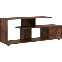COSTWAY TV-Schrank für Fernseher bis 55 Zoll - Asymmetrischer 3-stufiger Medienkonsolentisch aus rustikalem Braun, bietet stabilen Stauraum für Mediengeräte und besticht durch sein einzigartiges Design – ideal für Wohnzimmer und Schlafzimmer.