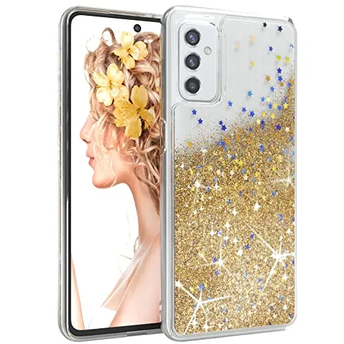 EAZY CASE Hülle kompatibel mit Samsung Galaxy M52 5G Schutzhülle mit Flüssig-Glitzer, Handyhülle, Schutzhülle, Back Cover mit Glitter Flüssigkeit, TPU/Silikon, Transparent/Durchsichtig, Gold