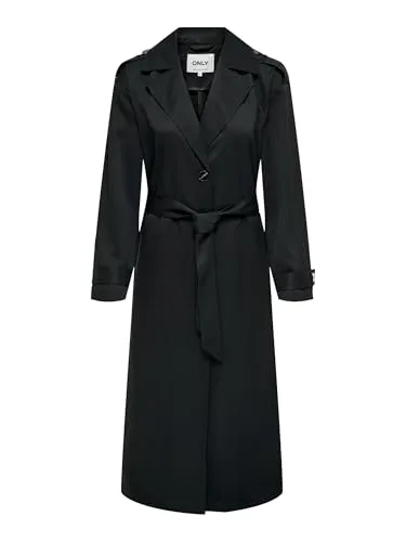 ONLY Trenchcoat schwarz L - Eleganter Trenchcoat in Schwarz, ideal für jede Gelegenheit. Aus 100% Polyester gefertigt, bietet er Komfort und Stil für das ganze Jahr.