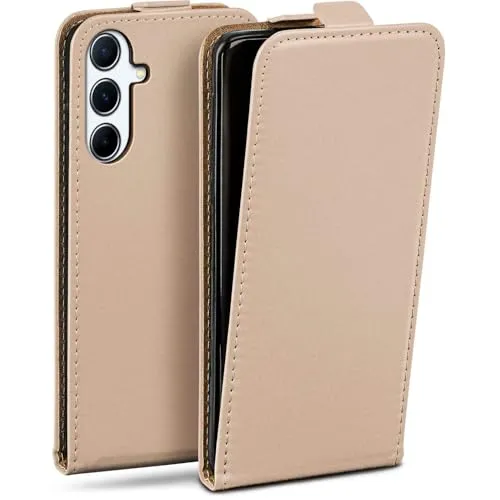 moex Flip Case für Samsung Galaxy A56 5G Hülle klappbar mit 360 Grad Schutz, Handyhülle mit Displayschutz, PU Leder Handytasche Lederhülle, Flip Case Cover Klapphülle, Taupe
