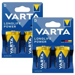 4x R-20-Batterie (R20 D) 1,5 V Alkali Longlife Power Varta