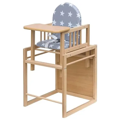 Best for Kids Kombihochstuhl Victoria Bärchen - Hochstuhl aus Holz mit Bärchen Design, leicht umbaubar zur Tischkombination, sicher und ergonomisch für Kleinkinder, ideal für moderne Esszimmer.