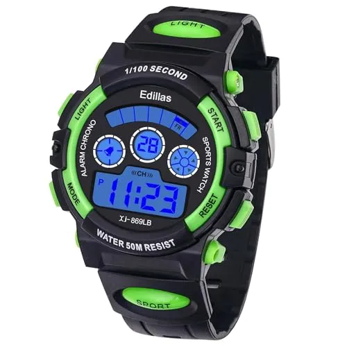 Edillas Jungen Mädchen Digitaluhr Kinder, 7 Farben Wasserdicht mit Lichtern, Multifunktionale Sport Outdoor Geschenk Uhr Für Jungen und Mädchen mit Stoppuhr/Alarm