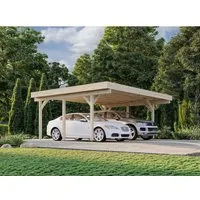 Doppelcarport Palmako Karl 20,6 m² - Robuster Flachdach-Carport aus hochwertigem Holz, ideal für den Schutz von Fahrzeugen und Gartenutensilien, perfekt für jedes Grundstück.