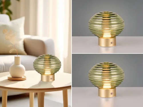 2er Set Retro Akku Tischlampen ohne Kabel mit Glas Lampenschirm Grün - Klassische Tischleuchten im Retro Look, ideal für stimmungsvolles Licht und flexible Platzierung dank kabellosem Design. Mit dimmbaren LEDs und schickem grünen Glas Lampenschirm.