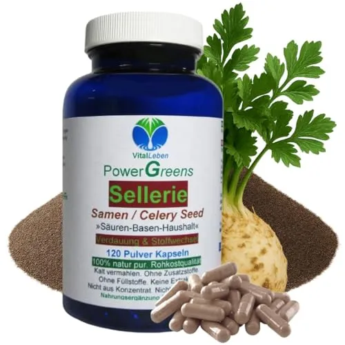 Selleriesamen 120 Pulver Kapseln Sellerie Samen Celery Seed nach Hildegard von Bingen. 100% NATUR pur. OHNE ZUSAZSTOFFE 26600-120