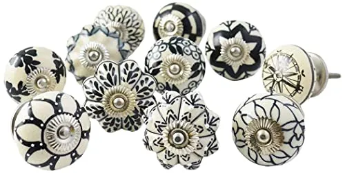 PUSHPACRAFTS 20 Stück Schrankgriffe aus Keramik, Schwarz und Weiß