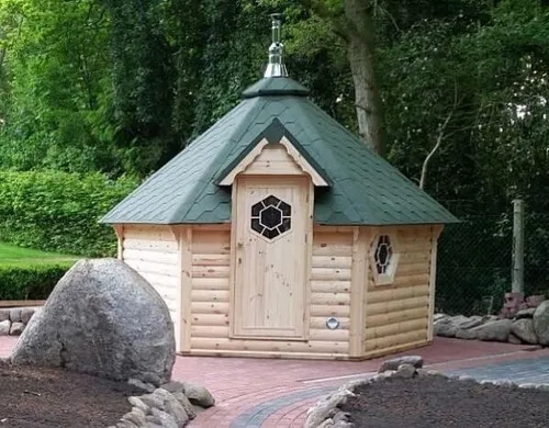 Gartensauna Holzsauna für den Außenbereich - Geräumige 12-Personen-Saunahütte aus hochwertigem Kiefernholz, ideal für entspannende Stunden im Freien. Mit elektrischer Heizung und einer Montage, die Spaß macht.