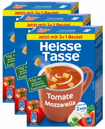 Erasco Heisse Tasse Tomaten Mozzarella - 3 Packungen je 4 Beutel