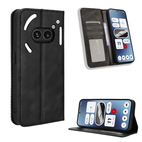 Für Nothing Phone 2a / Plus Book Wallet Tasche Kunst-Leder Retro Textur Schwarz
