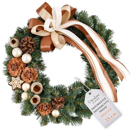 Kunstkranz Weihnachtskranz Mocha 35 cm - Stylischer Weihnachtskranz in Mocha für die Tür oder Wand. Ideal für festliche Dekoration drinnen und draußen. Mit einem Durchmesser von 35 cm ein echter Blickfang!