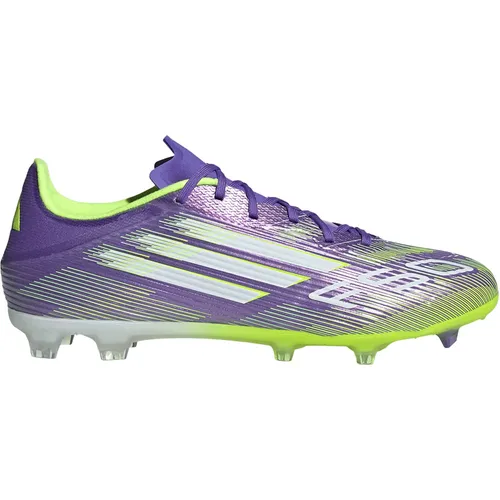 adidas Unisex F50 League Fußballschuhe, Purple Rush/Cloud White/Lucid Lemon, 43 1/3 EU - Fußballschuhe mit regulärer Passform und Fiberskin Obermaterial, ideal für verschiedene Böden dank der flexiblen 360 FG/MG Außensohle.