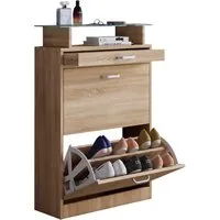 VCM Schuhschrank Sipos in Sonoma-Eiche, Größe M - Schuhschrank in Sonoma-Eiche, ideal für jeden Flur. Mit 2 klappbaren Fächern und 1 Schublade bietet er Platz für ca. 12 Paar Schuhe und sorgt für Ordnung.