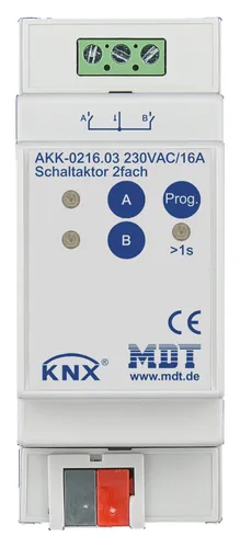 MDT technologies Schaltaktor AKK-0416.03 - 4-fach KNX - KNX Schaltaktor 4-fach für REG mit 16A, ideal für effiziente Elektroinstallationen. Bietet umfangreiche Funktionen wie Zeitverzögerung und Statusrückmeldung für alle Kanäle.