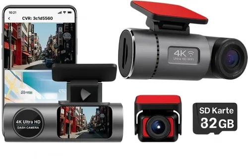 Goldstern-Tech Dashcam 4K Ultra HD mit Dual-Kamera - Hochwertiges Dashcam-Set mit 4K Front- und 1080P Rückkamera für maximale Sicherheit. Mit GPS, Nachtsicht und 32GB SD-Karte sind Sie bestens gerüstet für alle Fahrsituationen.