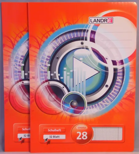 Landré 2 x Schulheft Heft 32 Blatt, Lineatur 28, karierter Rand A4, 80 g/qm NEU
