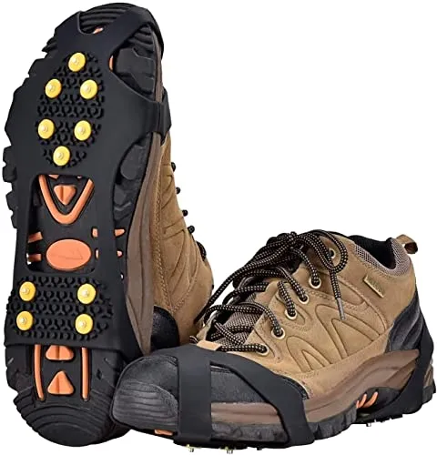 Aliglow Steigeisen für Bergschuhe mit Zähne Verdickte Schuhkrallen aus Edelstahl Anti-Rutsch Schuhspikes für Mann Frau Erwachsene Kinder Fit für Wandern Trail Running Trekking