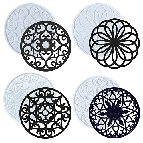 Woohome 4 Stück Silikonform für Harz, Coaster Mandala DIY Tablett Dekoration