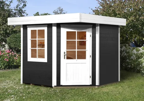 weka Designhaus 213 Gr.2 - 5-Eck Gartenhaus, anthrazit, 28 mm - Gartenhaus von Weka, modernes 5-Eck-Design in anthrazit, ideal für kreative Gartennutzung und zusätzlichen Stauraum.