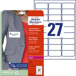 Zweckform Namensetiketten L4784-20, selbstklebend, ablösbar - Etiketten für Kleidung, 540 Stück, einfach ablösbar und bedruckbar, ideal zur Kennzeichnung von Stoffen und Teppichen, PVC-frei, Made in Germany.