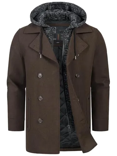 Indicode Herren Cliff Kurzmantel mit Stehkragen | Wollmantel in Dk Brown Mix, XL - Hochwertiger Herrenmantel mit Stehkragen und zwei Eingrifftaschen. Ideal für stilvolle Auftritte und angenehm zu tragen dank robuster Materialqualität. Perfekte Passform für Ihren Alltag!