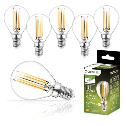 Lumiled P45 E14 LED Lampe 4W (ersetzt 40W), 470Lumen, Vintage Filament Klar Glas LED Lampe Tropfenform Tropfen Kugel 4000K Neutralweiß Birne Lampen 360° Strahlwinkel Glühbirnen Kugelbirnen 6er-Pack