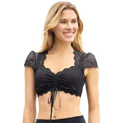 Nina von C. Dirndl-Bluse Kurzarm Damen, Schwarz - Dirndlblusen für Damen - elegante Bluse mit floraler Spitze und individuellem Ausschnitt für perfekten Tragekomfort, ideal für Oktoberfest und festliche Anlässe.