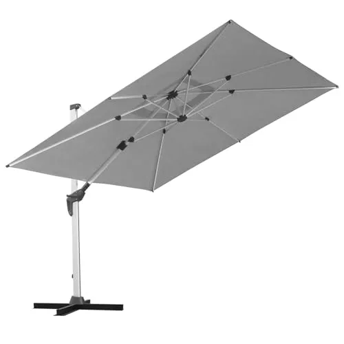 anndora Aluminium Ampelschirm 300 x 300 cm mit Kurbelsystem - Sonnenschirm mit 3x3m Fläche, drehbar und neigbar für optimalen Schatten. Witterungsbeständiger Stoff mit UV-Schutz bis 97,5%, ideal für Garten und Terrasse.