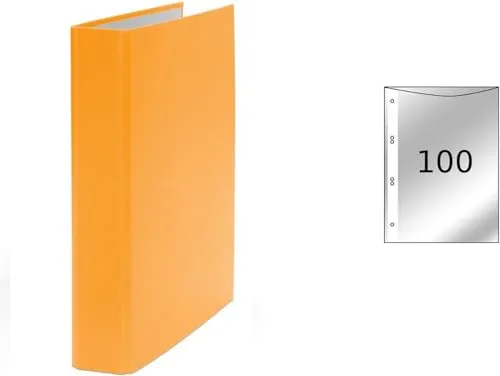 Ringbuch / DIN A5 / 2-Ring Ordner / Farbe: orange + 100 Prospekthüllen