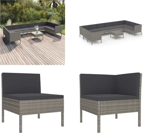 vidaXL 11-tlg. Garten Lounge Set mit Auflagen Poly Rattan Grau