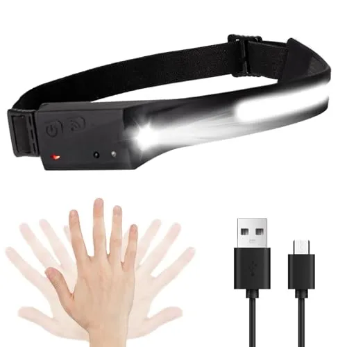 LQWELL ® Stirnlampe LED Wiederaufladbar, COB-Breitstrahl & Spotlight Typ-C USB-Lade- Kopflampe, 5 Modi Wasserdichte Headlight mit Bewegungssensor für Nachtlaufen, Radfahren, Camping, Reparieren