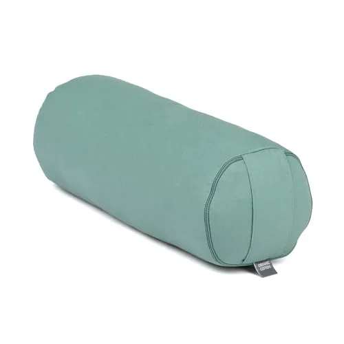 Bodhi Yoga Mini Bolster ECO | Ø 14 cm | 100% Bio-Baumwolle | Nackenrolle mit Buchweizenschalen | Yogabolster mit abnehmbarem und waschbarem Bezug | Yogarolle für Meditation | Mineral Blue