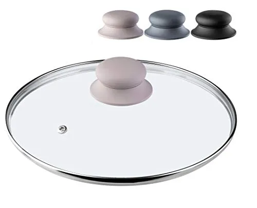KADAX Glasdeckel mit Griff aus Silikon, hitzebeständiger Deckel für Topf ⌀14-30cm, Deckel mit Dampfloch, Universaldeckel in verschiedenen Größen, leichter Topfdeckel, rund (22cm, beige)