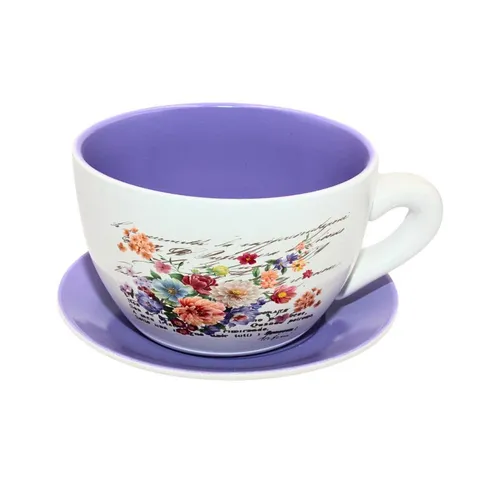 Dekohelden24 Pflanzkübel Pflanztassen in verschiedenen Varianten (1 St), Keramikübertopf in Form einer Tasse mit einzigartigem Lilienmuster