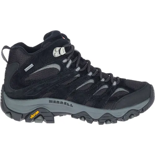 Merrell Damen Moab 3 Mid GTX Wanderstiefel - Black Grey, 42 EU - Wanderschuhe mit Obermaterial aus Schweinsleder und 100% recycelten Schnürsenkeln, ideal für Outdoor-Abenteuer und optimalen Halt auf jedem Terrain.