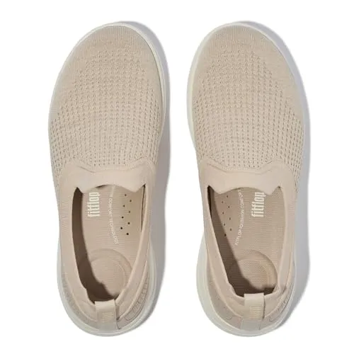 FitFlop Superq Knit Slip-Ons-Sneaker für Damen, Stone Beige Platino, 39 EU - Bequeme Slip-Ons mit ergonomischem Design und starker Dämpfung für höchsten Komfort im Alltag. Ideal für den täglichen Gebrauch und optimalen Halt.