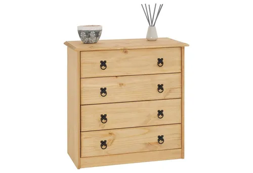 CARO-Möbel Kommode BARRIO, 4 Schubladen aus massivem Kieferholz - Schubladenkommode im Mexiko-Stil mit 4 geräumigen Schubladen für optimalen Stauraum. Die natürliche Holzoberfläche bringt einen rustikalen Charme in Ihr Zuhause.