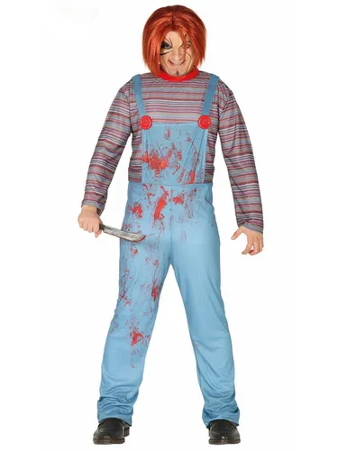 FIESTAS GUIRCA Killer Puppe Halloween Kostüm Herren – Böser Bub im Blauen Overall XL 54-56